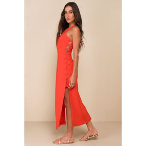 Lulus Masterfully Mod Bright Orange Side Button Midi Dress - Size S